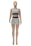 Casual Striped Print Basic O Neck Sleeveless Two Pieces