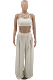 Elegant Solid Patchwork Spaghetti Strap Sleeveless Two Pieces