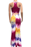 Sexy Print Hollowed Out Patchwork Halter Straight Dresses