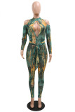 Fashion Sexy Print Hollowed Out See-through Turtleneck Skinny Jumpsuits