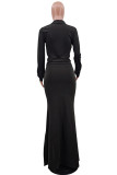 Fashion Casual Solid Slit V Neck Long Sleeve Two Pieces