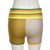 Fashion Casual Striped Patchwork Skinny High Waist Shorts