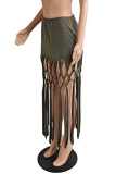 Fashion Casual Solid Tassel Patchwork Skinny High Waist Skirts