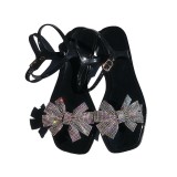 Casual Patchwork With Bow Rhinestone Square Comfortable Out Door Shoes