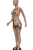 Print Bandage Hollowed Out Patchwork Backless Regular Rompers