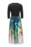 Fashion Casual Print Patchwork With Belt V Neck Long Dress