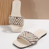 Casual Patchwork Pearl Rhinestone Square Comfortable Shoes