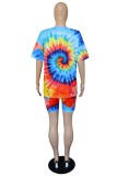Casual Print Tie-dye O Neck Short Sleeve Two Pieces