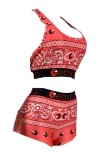 Sexy Casual Print Backless U Neck Sleeveless Two Pieces