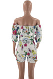Sexy Casual Print Backless Off the Shoulder Regular Romper