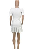 Fashion Casual Solid Basic O Neck Short Sleeve Dress