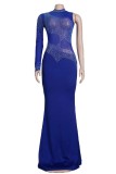Sexy Formal Patchwork Hot Drilling See-through Turtleneck Evening Dress Dresses