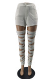 Casual Solid Hollowed Out Patchwork Skinny High Waist Pencil Solid Color Trousers