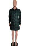 Casual Plaid Print Patchwork Turndown Collar Long Sleeve Dresses