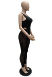Fashion Sexy Solid See-through O Neck Sleeveless Two Pieces