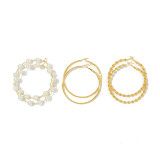 Casual Daily Simplicity Solid Patchwork Pearl Earrings (Three Pairs)