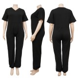 Casual Solid Basic V Neck Plus Size Jumpsuits (Without Belt)