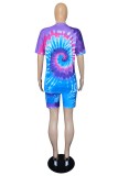 Casual Print Tie-dye O Neck Short Sleeve Two Pieces