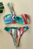 Casual Vacation Patchwork Tie-dye Swimwears