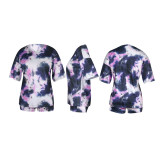 Fashion Casual Tie Dye Printing V Neck Short Sleeve Two Pieces