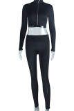 Casual Solid Patchwork Zipper Zipper Collar Long Sleeve Two Pieces