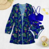 Sexy Print Patchwork Swimsuit Three Piece Set (With Paddings)