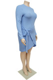 Casual Solid Patchwork Frenulum O Neck Long Sleeve Plus Size Dresses