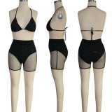 Sexy Patchwork Sequins See-through Backless Swimwears