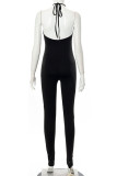 Sexy Sportswear Solid Backless Strap Design Halter Skinny Jumpsuits