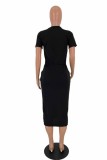Casual Letter Print Basic O Neck Short Sleeve Dress