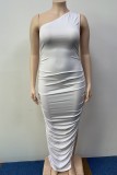 Sexy Casual Plus Size Solid Backless Slit Fold Oblique Collar Sleeveless Dress