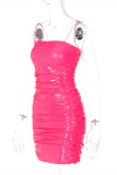 Sexy Solid Backless Fold Spaghetti Strap Sleeveless Dress Dresses