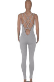 Casual Sportswear Solid Patchwork Backless U Neck Skinny Jumpsuits