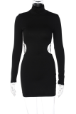 Sexy Solid Hollowed Out Turtleneck Pencil Skirt Dresses