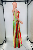 Fashion Sexy Print Backless Spaghetti Strap Long Dress