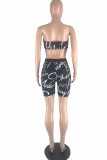 Fashion Sexy Letter Print Hollowed Out Backless Strapless Sleeveless Two Pieces