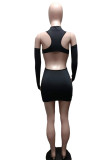 Fashion Sexy Solid Hollowed Out Backless O Neck Dresses (With Sleeve)
