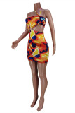 Fashion Sexy Print Hollowed Out Backless Halter Strapless Dress Dresses