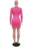 Sexy Patchwork Tassel Hollowed Out Beading Turtleneck Long Sleeve Dresses