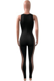 Sexy Solid Hollowed Out Mesh O Neck Skinny Jumpsuits