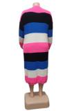 Casual Striped Cardigan Plus Size Overcoat