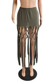 Fashion Casual Solid Tassel Patchwork Skinny High Waist Skirts