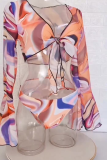 Sexy Vacation Print Patchwork See-through Swimwears