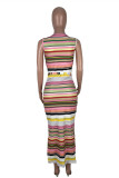 Fashion Casual Striped Print Slit U Neck Vest Dress
