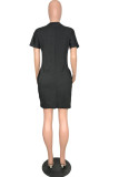 Fashion Casual Solid Basic V Neck Short Sleeve Dress