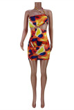 Fashion Sexy Print Hollowed Out Backless Halter Strapless Dress Dresses