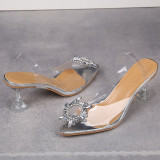 Fashion Patchwork Rhinestone Pointed High-heeled Sandals