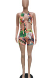 Print Bandage Hollowed Out Patchwork Backless Regular Rompers