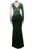 Fashion Sexy Patchwork Hot Drilling See-through Turtleneck Evening Dress