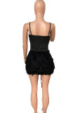 Sexy Solid Patchwork Feathers Strapless Sleeveless Two Pieces
